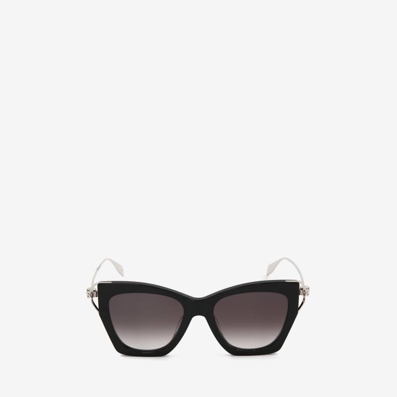 Alexander McQueen Women's Black Skull Hinge soft square sunglasses (Acetate Frame with Metal Temples)